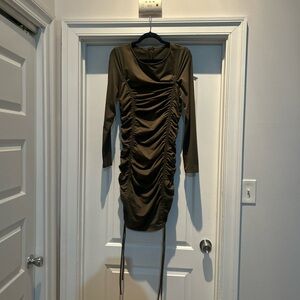 Elegant Olive Green Ruched Dress